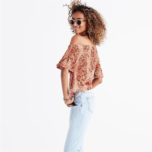 Madewell Silk Off The Shoulder Top In Watercolor Paisley Size XXS - Picture 6 of 9